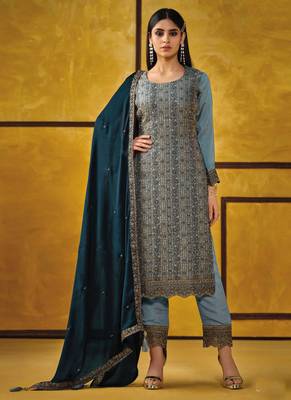 Sky blue heavy rangoli coding sequence salwar suit 1