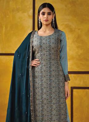 Sky blue heavy rangoli coding sequence salwar suit 2