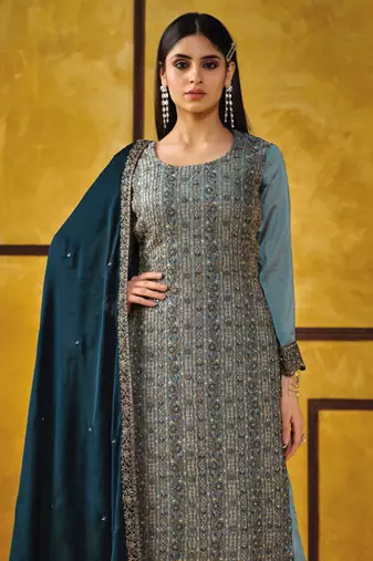 Sky blue heavy rangoli coding sequence salwar suit