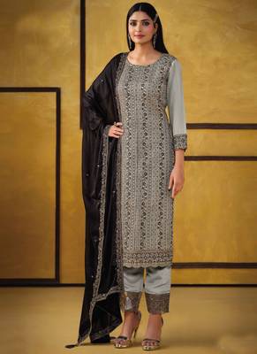 Light grey heavy rangoli coding sequence salwar suit 1