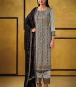Light grey heavy rangoli coding sequence salwar suit