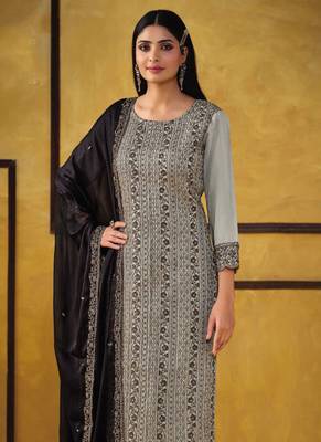 Light grey heavy rangoli coding sequence salwar suit 2