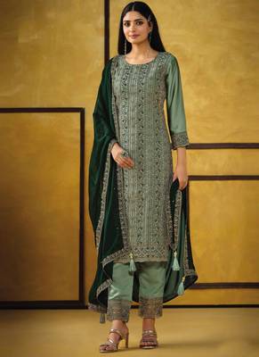 Light green heavy rangoli coding sequence salwar suit 1