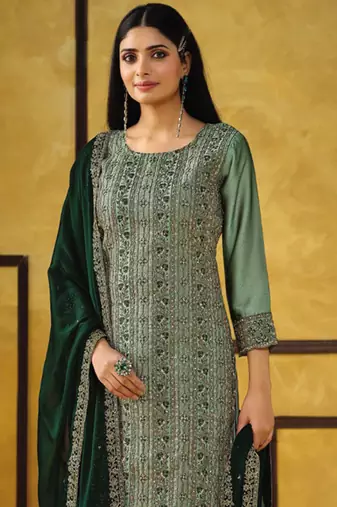 Light green heavy rangoli coding sequence salwar suit