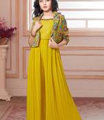Cotton Silk Indowestern Mustard Yellow Palazzo Set for Girls