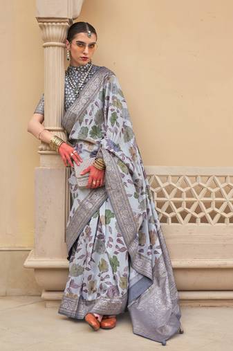 Elora Soft Silk Patola Printed Saree For Women (Grey)