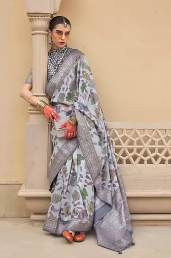 Elora Soft Silk Patola Printed Saree For Women (Grey)