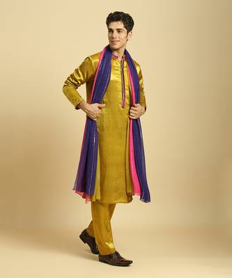 Mustard kurta with pant with ombre dupatta 1
