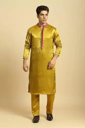 Mustard kurta with pant with ombre dupatta