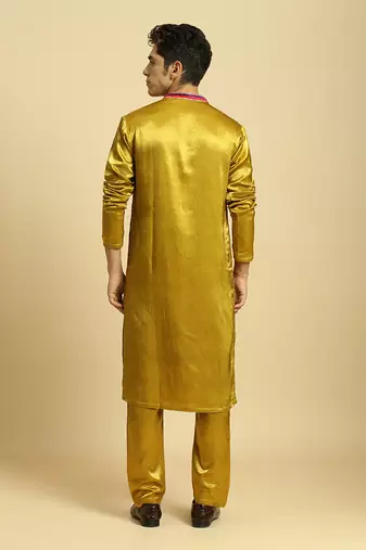 Mustard kurta with pant with ombre dupatta