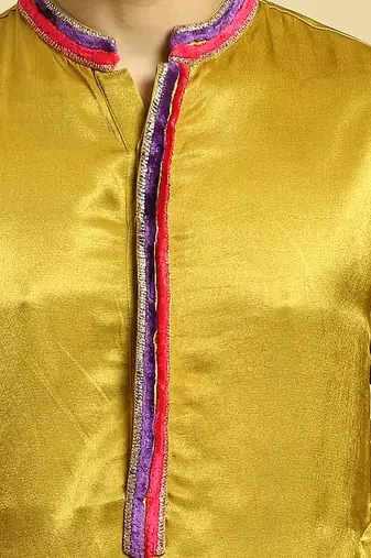 Mustard kurta with pant with ombre dupatta