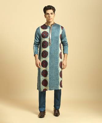 Blue ajrakh printed kurta with pant 1