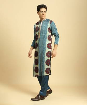 Blue ajrakh printed kurta with pant 2