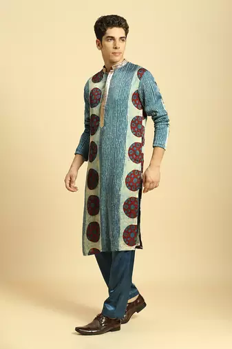 Blue ajrakh printed kurta with pant