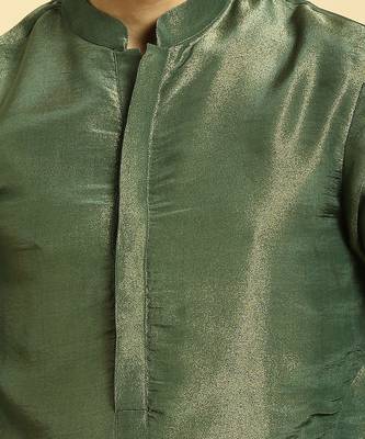 Green tissue kurta with cream silk pant with green colour block dupatta 4