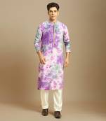 Purple embroidered tie-dye kurta with white silk pant
