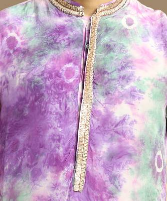 Purple embroidered tie-dye kurta with white silk pant 3