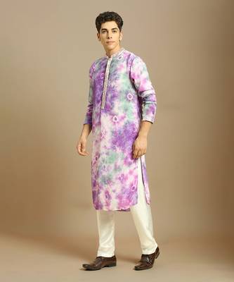 Purple embroidered tie-dye kurta with white silk pant 4