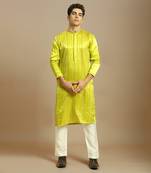 Neon green embroidered kurta with white pant