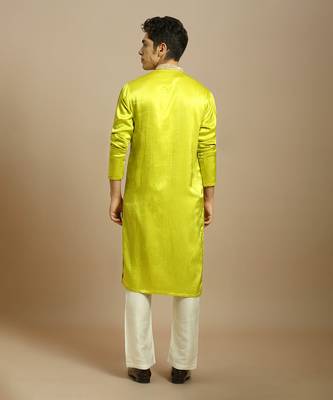 Neon green embroidered kurta with white pant 3