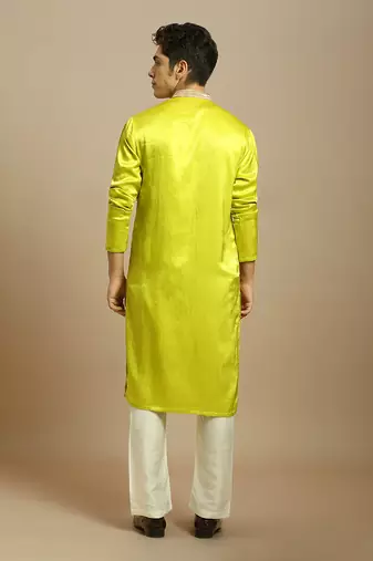 Neon green embroidered kurta with white pant