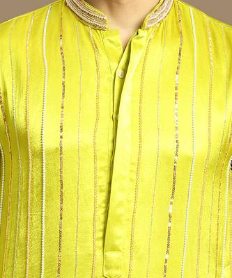 Neon green embroidered kurta with white pant 4