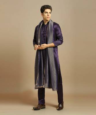 Deep purple kurta with pant with tissue embroidered dupatta 1