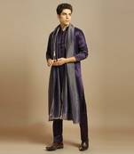 Deep purple kurta with pant with tissue embroidered dupatta