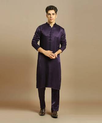 Deep purple kurta with pant with tissue embroidered dupatta 2