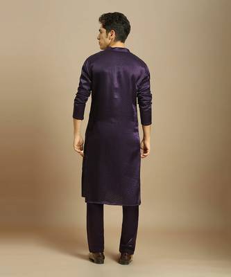 Deep purple kurta with pant with tissue embroidered dupatta 3