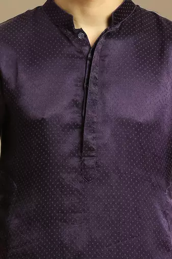 Deep purple kurta with pant with tissue embroidered dupatta