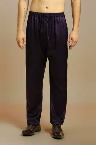 Deep purple kurta with pant with tissue embroidered dupatta