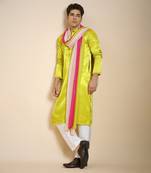 Neon green kurta with white pant with multi colour dupatta