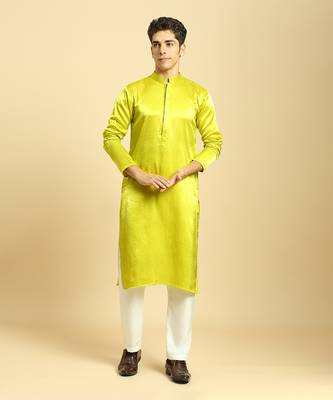 Neon green kurta with white pant with multi colour dupatta 2