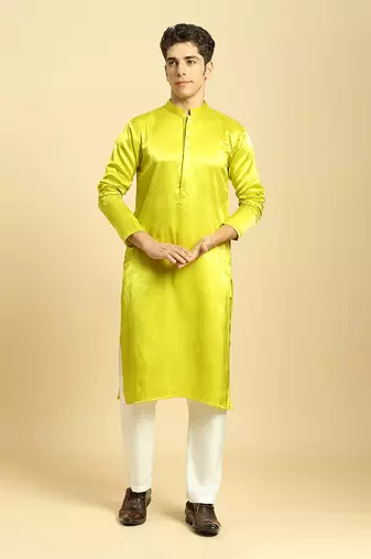 Neon green kurta with white pant with multi colour dupatta