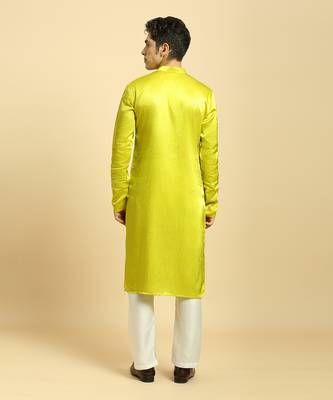 Neon green kurta with white pant with multi colour dupatta 3