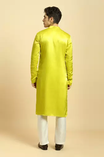 Neon green kurta with white pant with multi colour dupatta