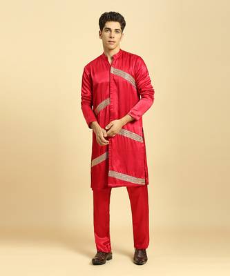 Red embroidered kurta with pant 1
