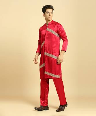 Red embroidered kurta with pant 2