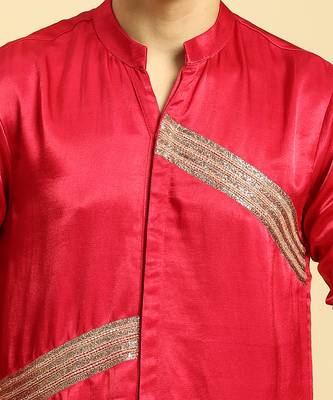 Red embroidered kurta with pant 4