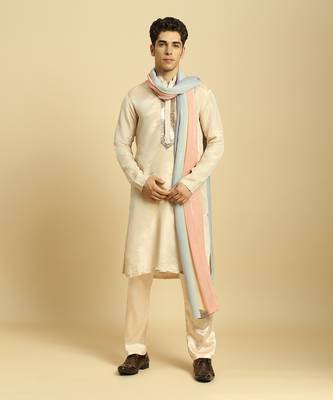 Peach tissue kurta with pant with ombrey dupatta 1