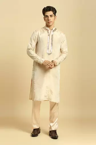 Peach tissue kurta with pant with ombrey dupatta