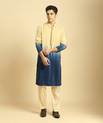 Beige/blue ombre kurta with beige pant 1