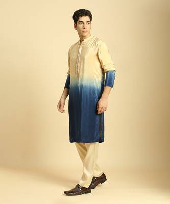 Beige/blue ombre kurta with beige pant 2