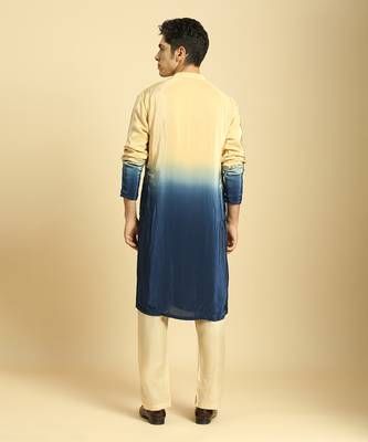 Beige/blue ombre kurta with beige pant 3