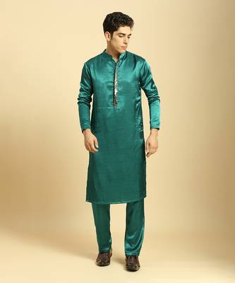 Teal green kurta with pant 1