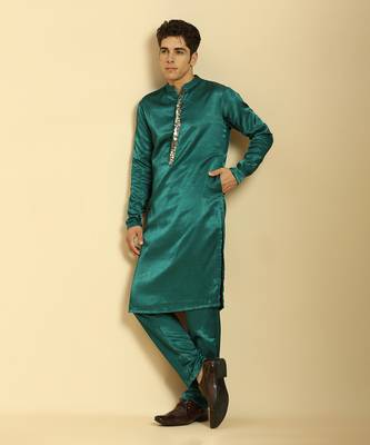 Teal green kurta with pant 4