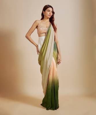 Green ombre saree with embroidered blouse 1