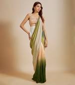 Green ombre saree with embroidered blouse