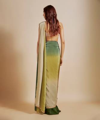 Green ombre saree with embroidered blouse 3